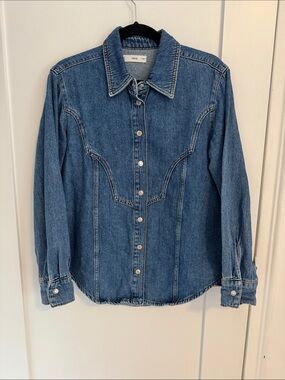Mango Blue Denim Western Snap-Front Shirt